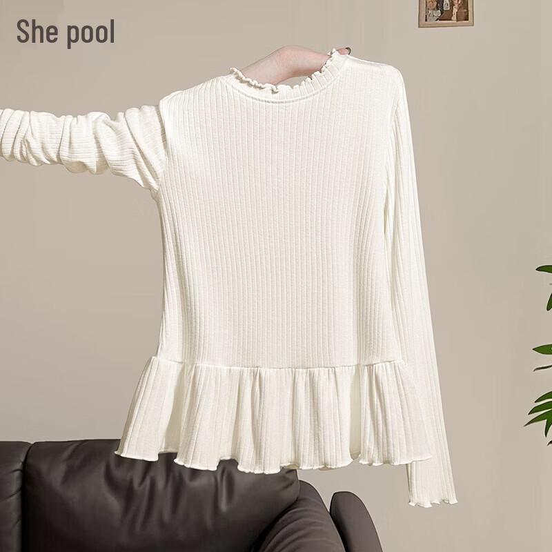 Women s French Style Ruffled Hem Long Sleeve Top M