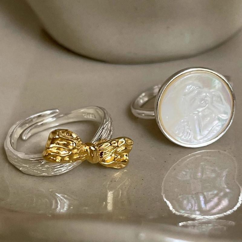Dreamy Shell Angel Ring For Women Unique Design With Elegant Bow Adjustable Size