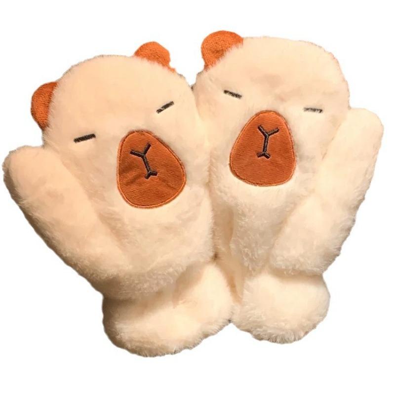 Cute plush gloves for women, plush to keep warm in winter, can hang the neck for riding, cold-proof students, all-inclusive with fingers