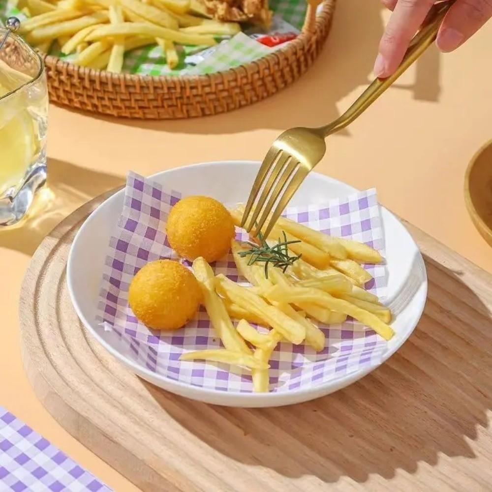 100PCS/Pack Disposable Oil-absorbing Paper Food Grade Colorful Grid Oil-Proof Paper Oil-Resistant Safe Material Baking Paper