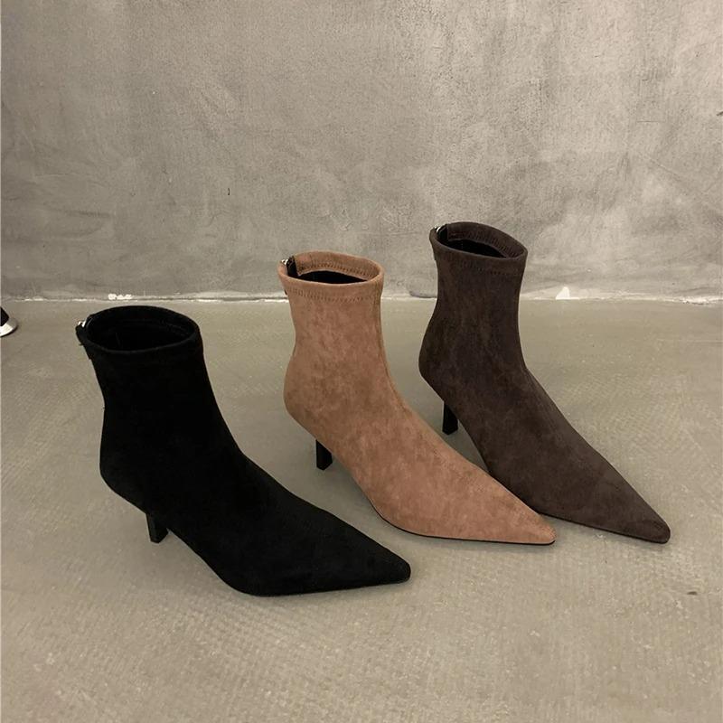 Autumn High Heel Stretch Slim Women Ankle Boots Autumn Ladies Elegant Pointed Toe Short Botas Zapatos De Mujer