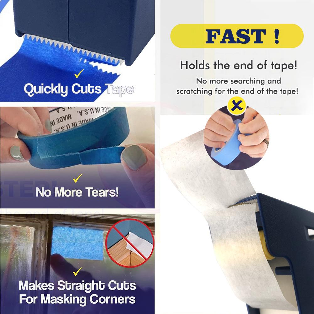 Masking Tape Dispenser with Free White Tape, Desktop Sticker Roller for Washi & Craft Tape, Easy One-Hand Use Organizer with Cutter
