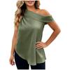 Women’s Fashionable Casual Plain Off-the-Shoulder Satin Sleeveless Asymmetrical Hem T-Shirt Top