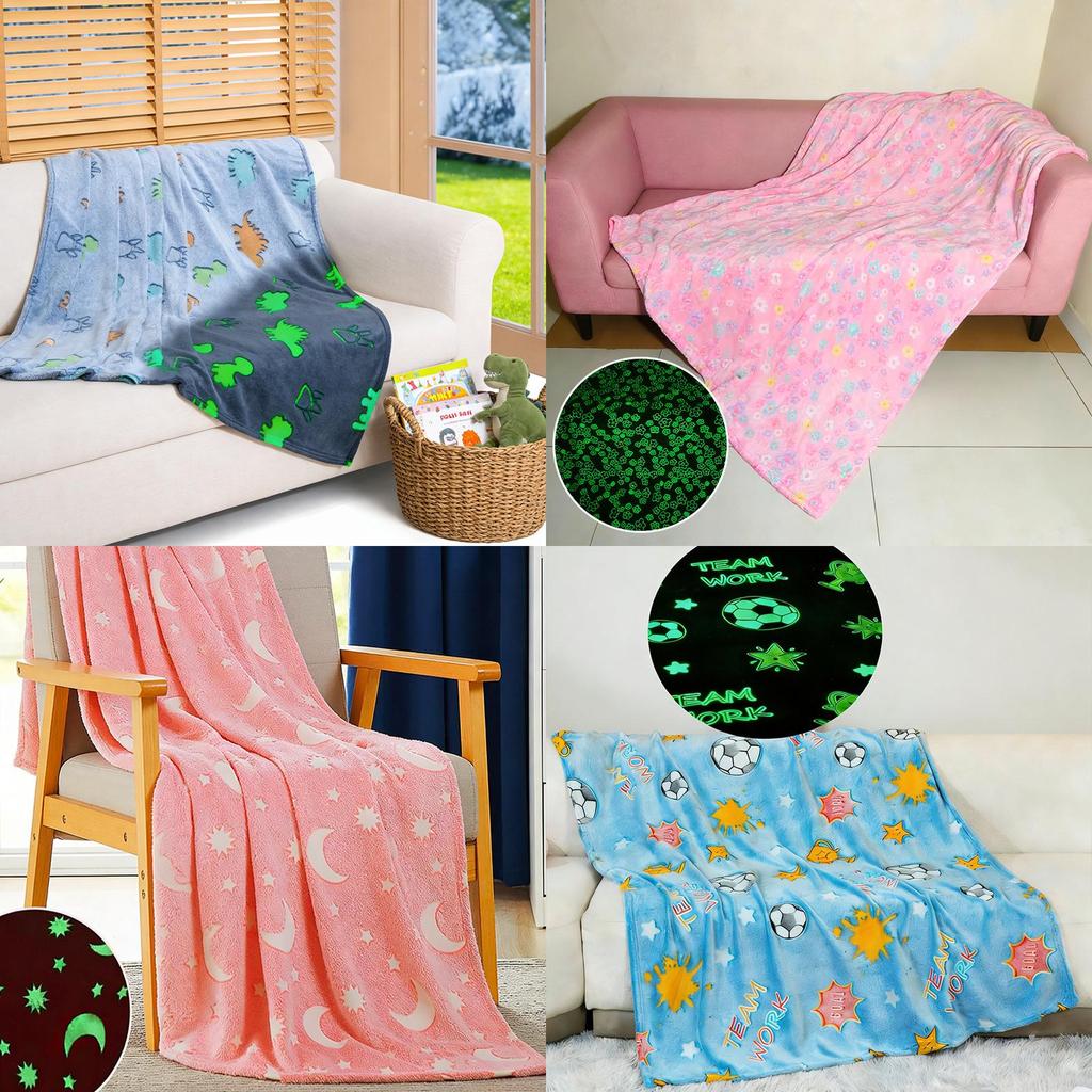 Cartoon Light Up Fleece Blanket With Glow Effect For Kids Bedroom Decor