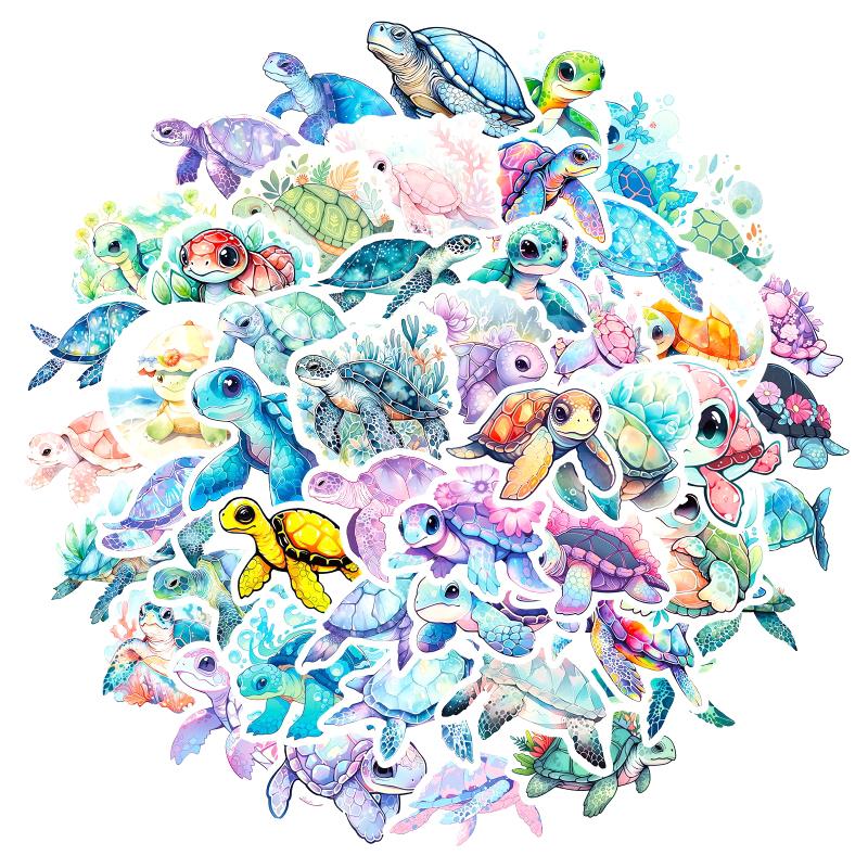 50Pcs Cartoon Colorful Sea Turtle Anime Stickers Laptop Phone Skateboard Motorcycle Car Waterproof Sticker Classic Toy