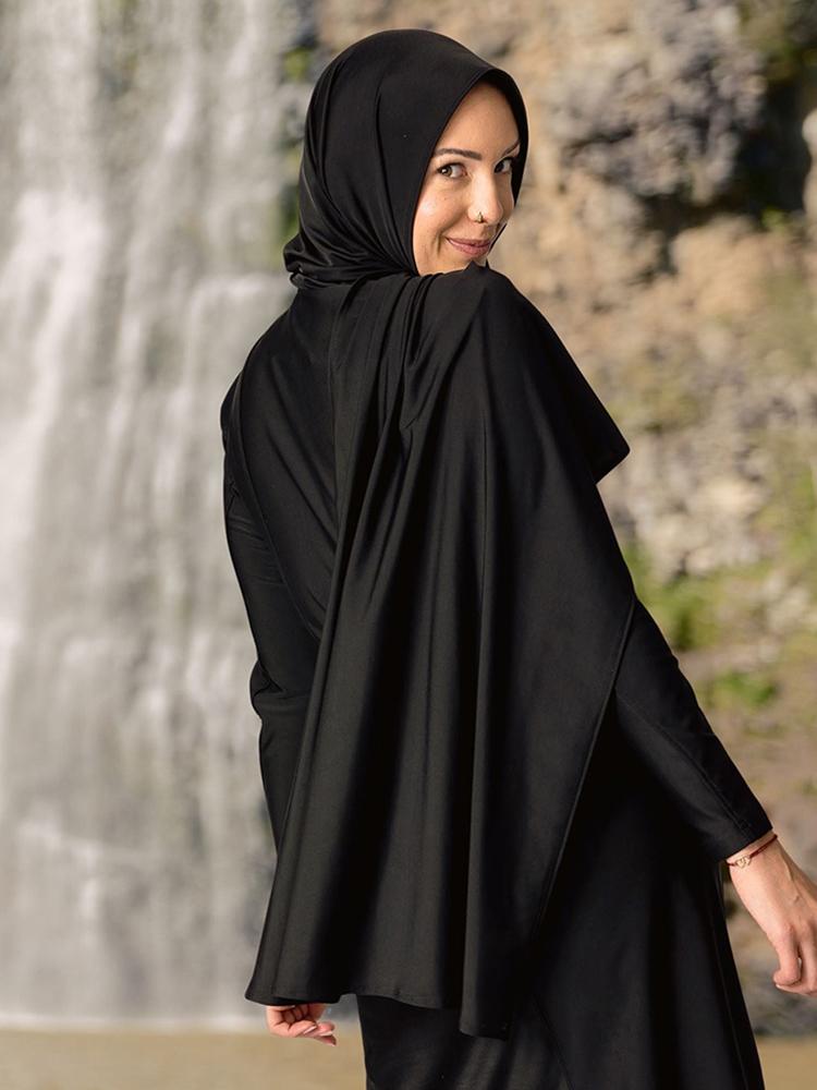 Solid Modest Islamic Muslim Swim Hijab Head Wrap Instant Turban Black Scarf Women Plain Long Head Scarves Bandanna 160*55CM