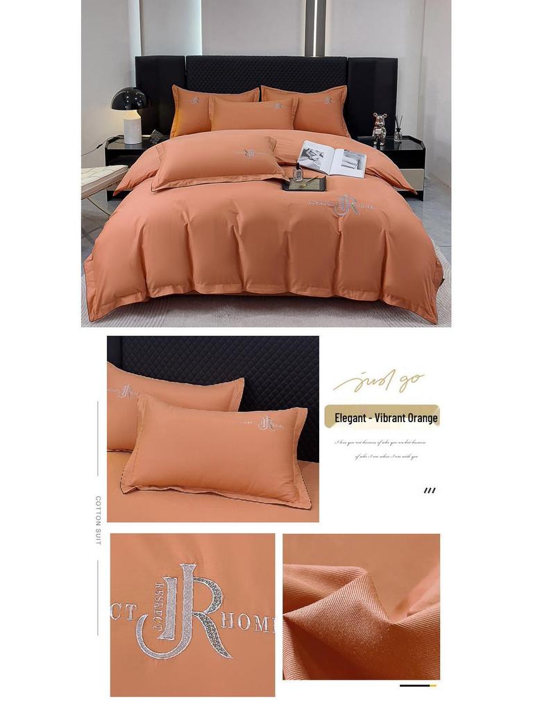 Elegant All-Season High-Thread Count Cotton Satin Twill Embroidery 4-Piece Set