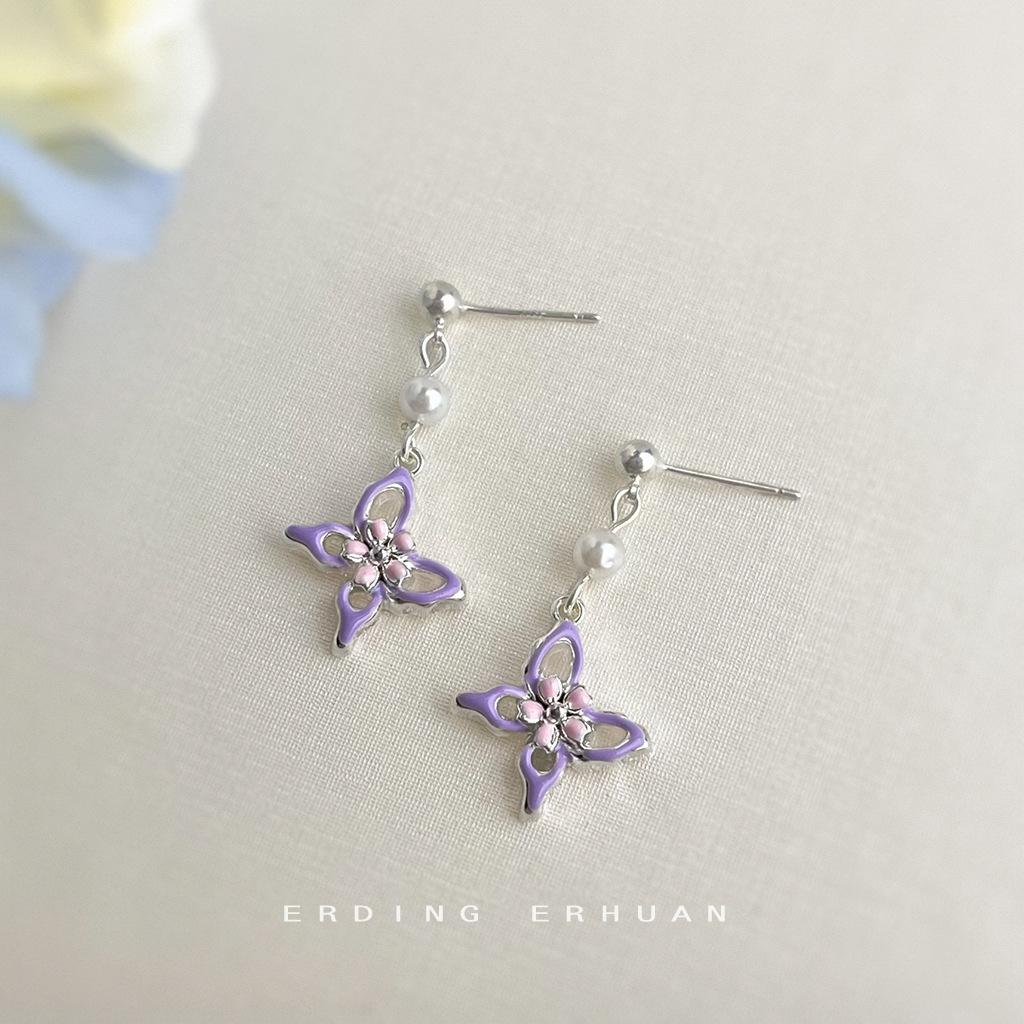 Enamel drop glaze Mori fresh and sweet butterfly earrings elegant new handmade earrings jewelry