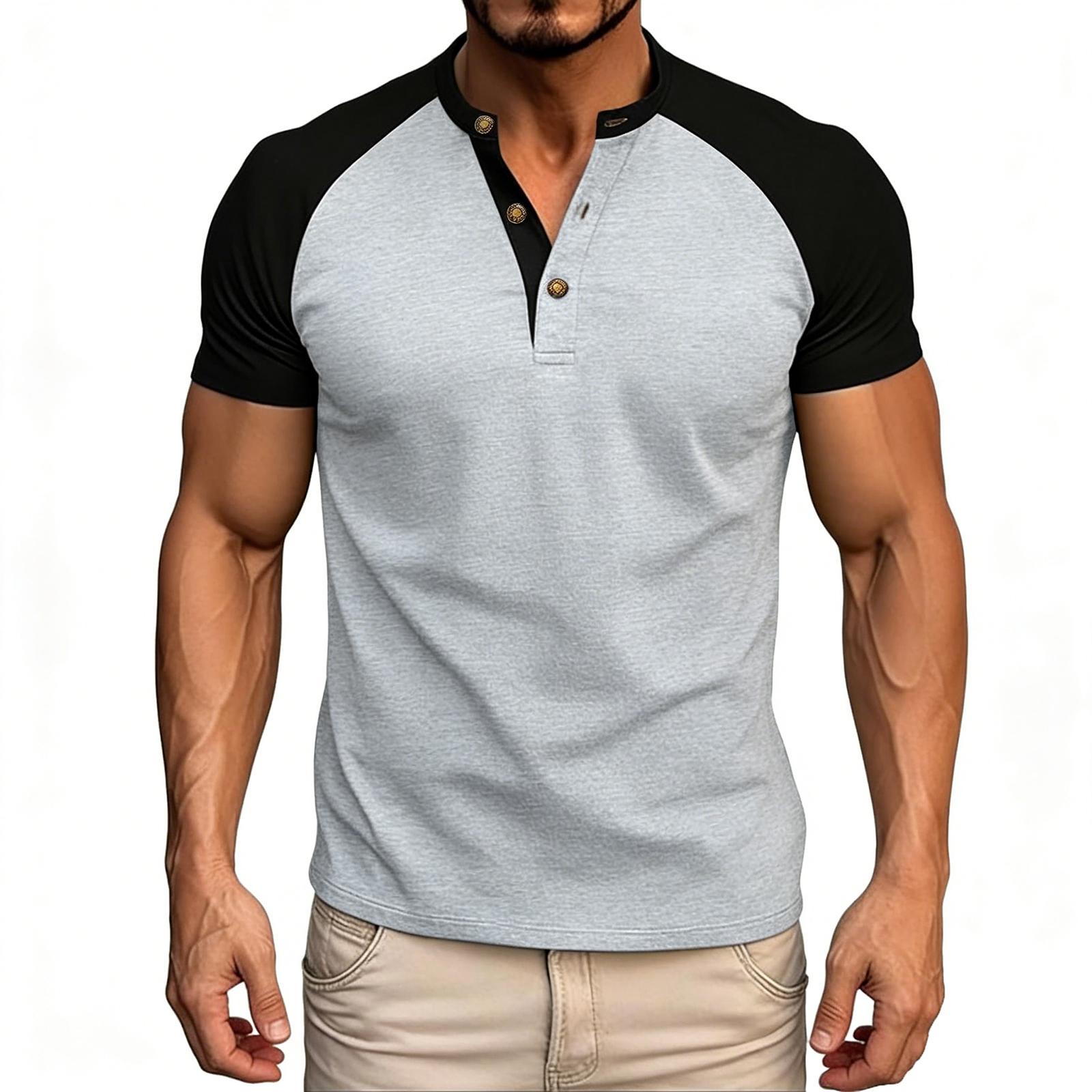 

Men s Summer Color-block Raglan Short-sleeve T-shirt Casual Sporty Top XL