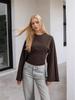 2025 European & American Women's Solid Color Cinched Waist Round Neck Wide Sleeve Top