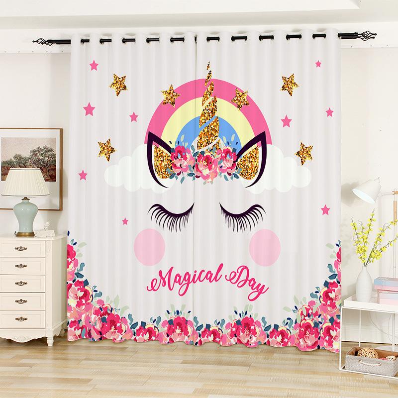 High Density Blackout Curtains Cartoon Curtains Cute Sweet Unicorn Digital Printing Blackout Curtains