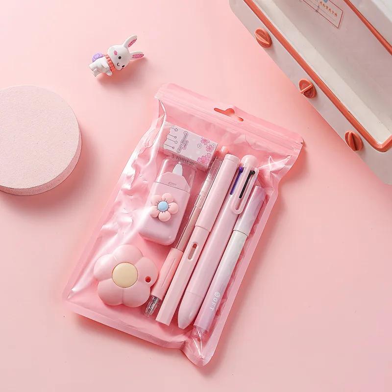 7-In-1 Stationery Set Children Back To School Gel Pen Highlighter Ballpoint Pen Eternal Pencil Tape Eraser Knife Kids Prize