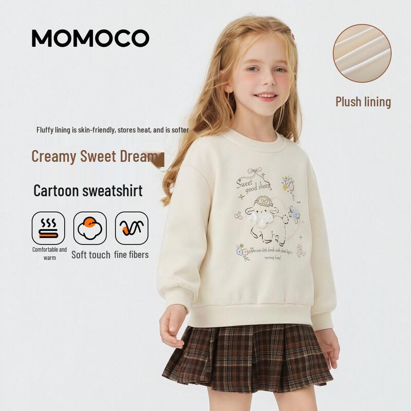 MOMOCO Girls' Fleece-Lined Cute Sheep Cartoon Winter Sweatshirt
