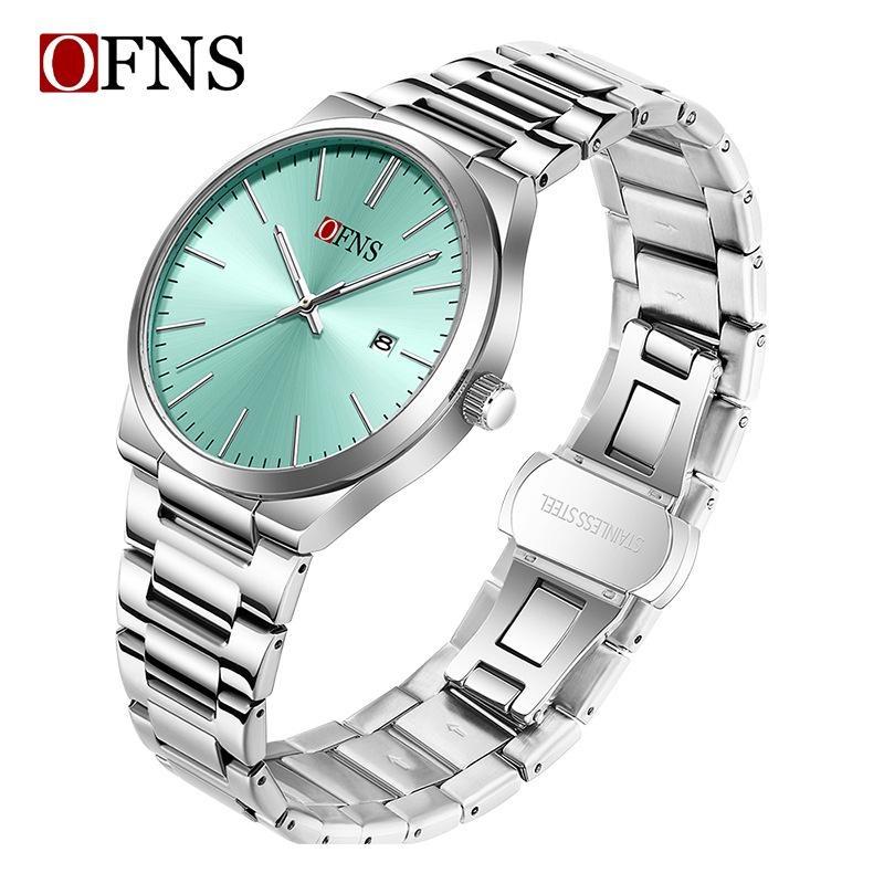 Fashion Mens Womens Watch Outdoor Sports Business Stainless Steel Man Watch Luminous Blue Dial Calendar Quartz Watches for Men+Box