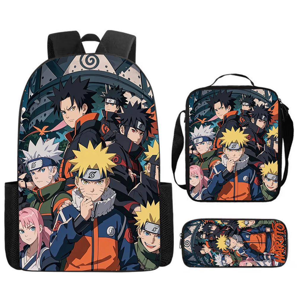 3Pcs Set NARUTO Kids School Backpack With Lunch Bag&Pencil Case,Lightweight&Durable,Cartoon School Bags For Ages 6-11 Boys&Girls