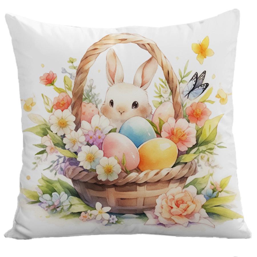 Kaninchen Floraler Cartoon-Druck Kissenbezug für Zuhause und Büro Sofakissen