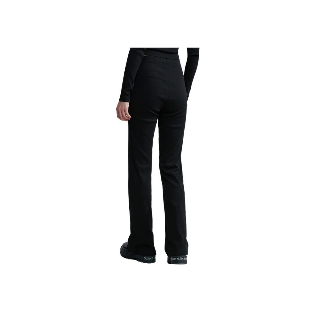 Calvin Klein Ribbed Stretch Slim Fit Straight Leg Casual Pants Women Bottoms Space-Black J222598