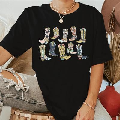 Western Cowgirl Boots Cotton T Shirt Women Vintage Country Concert Top Tee Harajuku Oversized Shirt Cowgirl Tshirt Streetwear