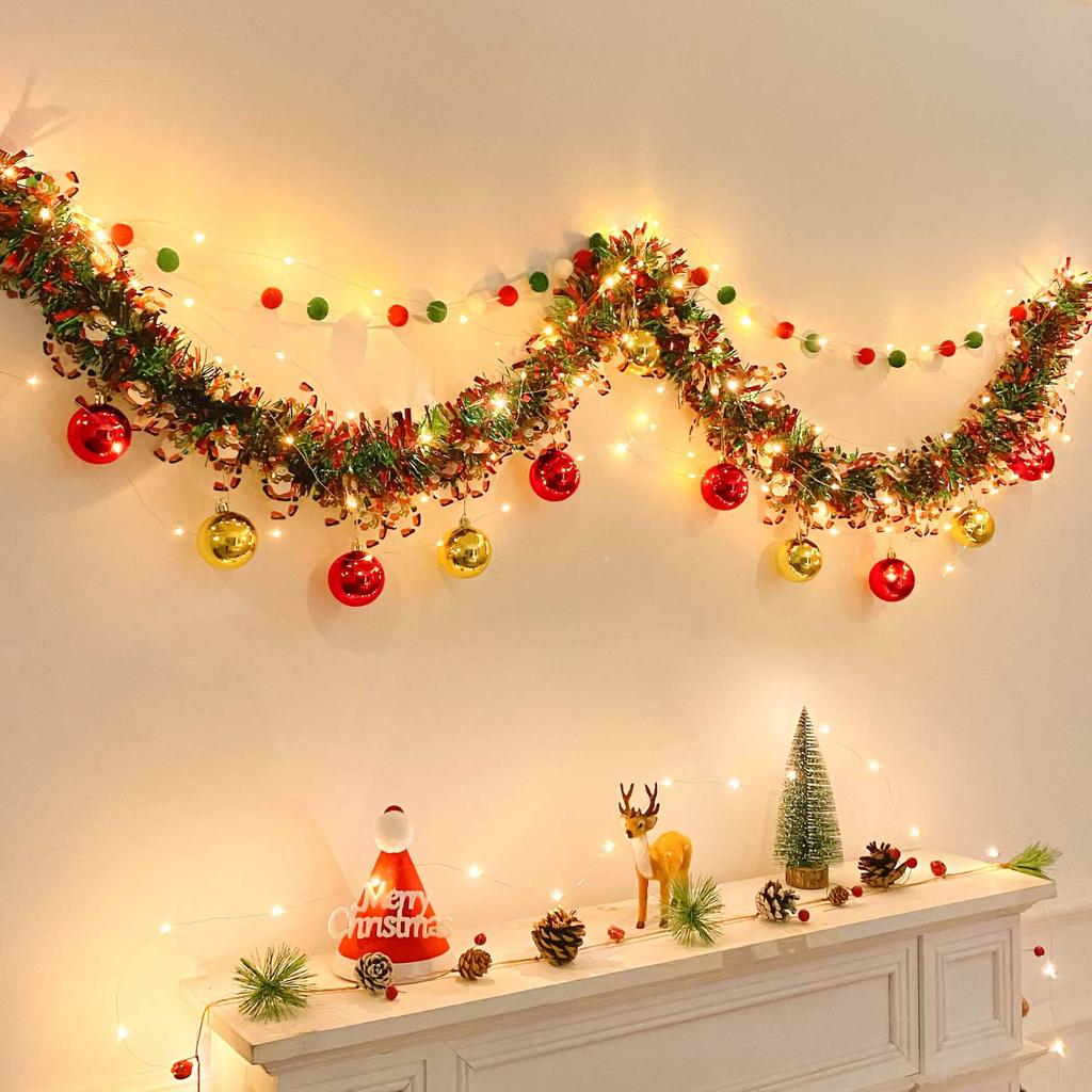 Christmas Tinsel Garland for Tree Ornaments and Wall Decor