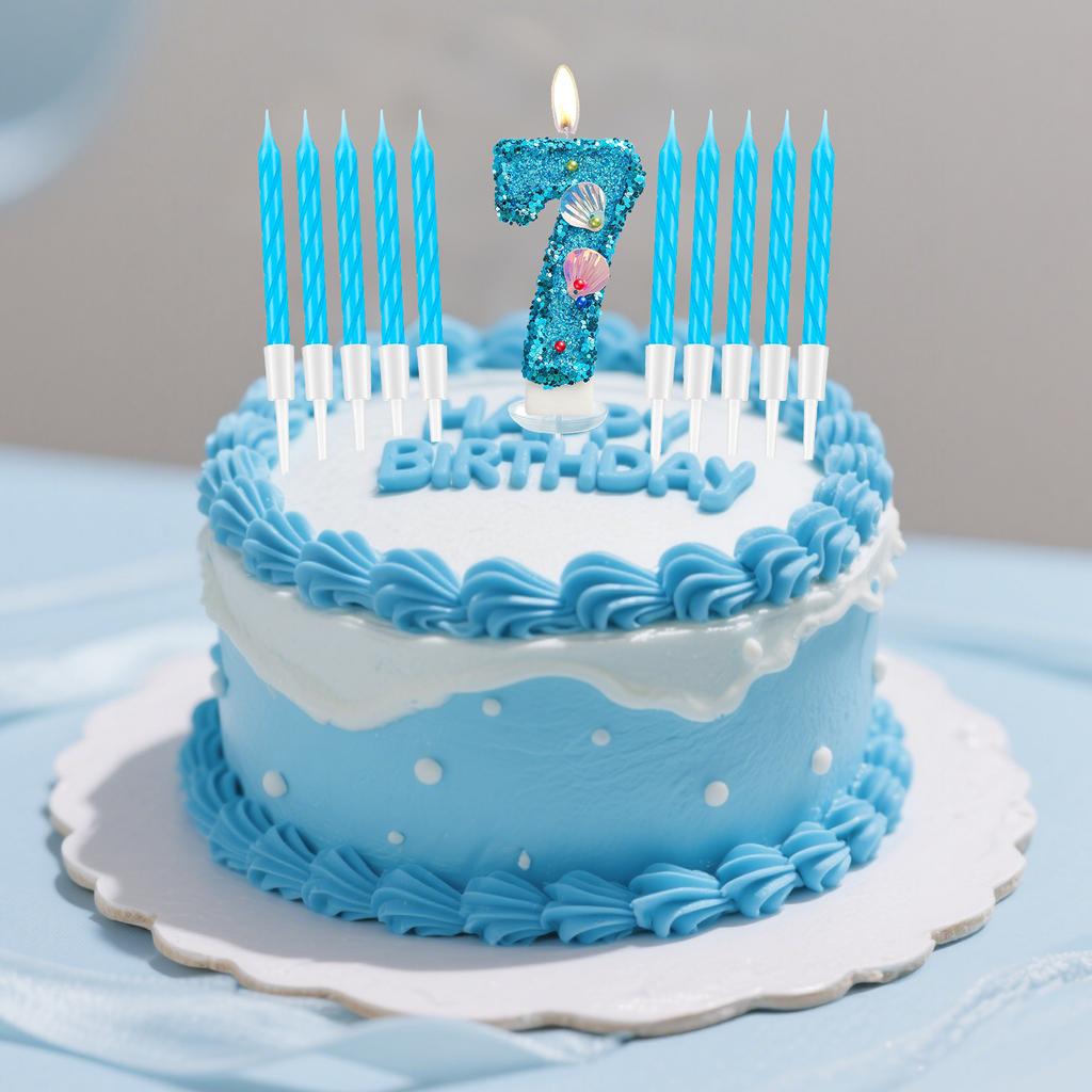 11pcs Blue Number Candle,Shell Sequins Number Candles for Birthday Cakes Mermaid Themed Party Supplies Number 0-9 Candle