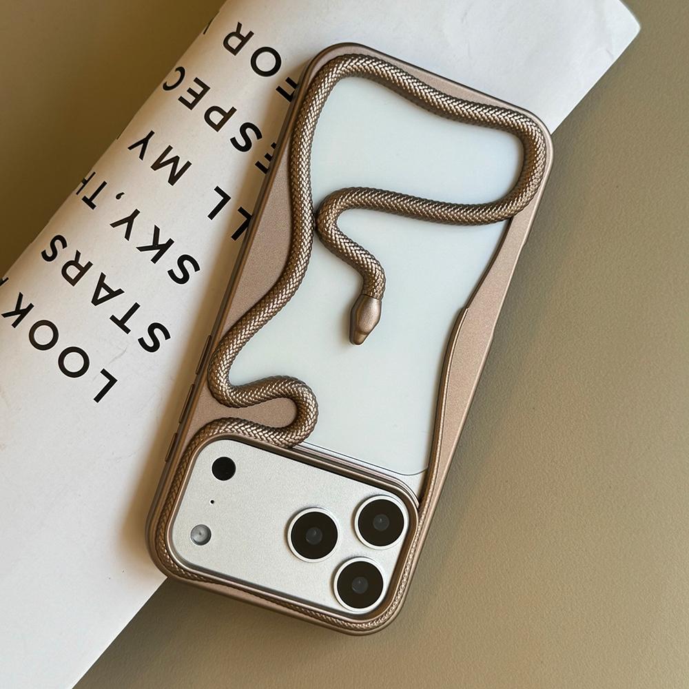 Orange 3D Snake Hollow Dissipate Heat Phone Case For iPhone 17 Air 16 15 14 13 12 11 Pro Max Frosted Shockproof Soft TPU Cover
