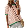 Women's Summer New Round Neck Striped Collision Colour Short Sleeve Casual Jumper