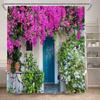 Fence Flowers Shower Curtains Blue Window Nature Floral Plants Scenery Modern Garden Wall Hanging Home Bathroom Decor with Hooks