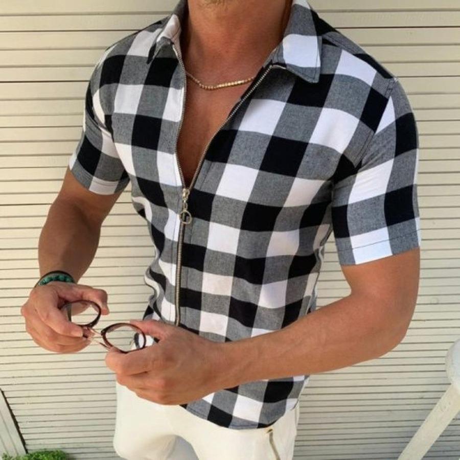 Plaid Shirts Men 2026 New Arrival Summer Men s Casual Short Sleeve Shirts Fashion Chemise Homme Men S чёрный