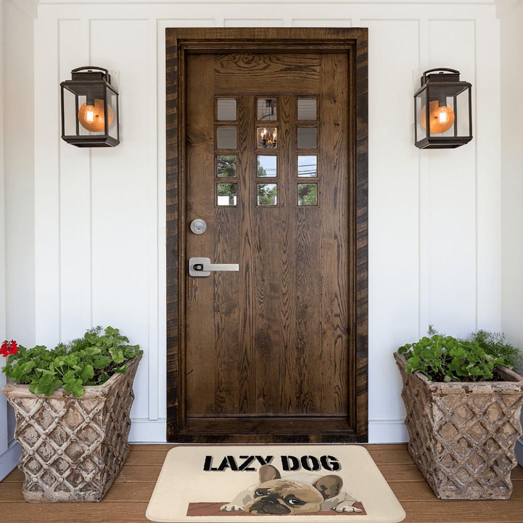 French Bulldog Illustration Doormat Beige Brown Black Printed Polyester Machine Washable Cold Water Only 80x50cm