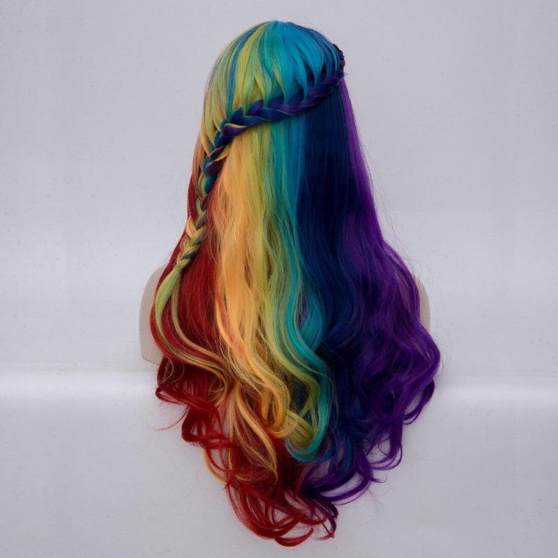 Плетение Стиль Длинный Вьющийся Радужный Парик Косплей Костюм Синтетические Волосы — фото 5