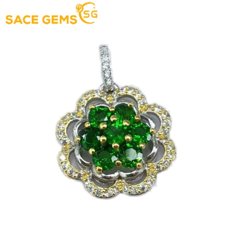 Sace Gems S925 Sterling Silber 3*3MM Natürliche Diopsid Anhänger Halsketten für Womne Engagement Cocktail Party Edlen Schmuck