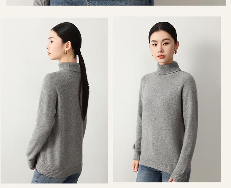 Elegant High Neck Yak Wool Sweater - Autumn/Winter 2026: Women's Loose, Slimming, Solid Color Base Layer