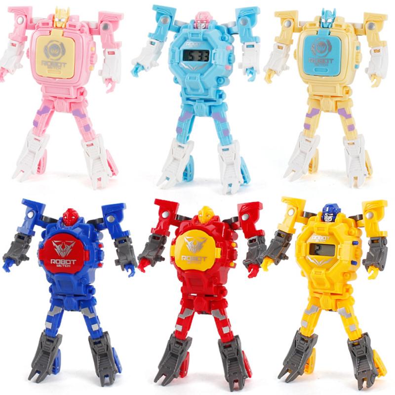 Horký! Kreslený transformovatelný robot elektronické náramkové hodinky s digitálním displejem Watch Child Boy Girl Toy