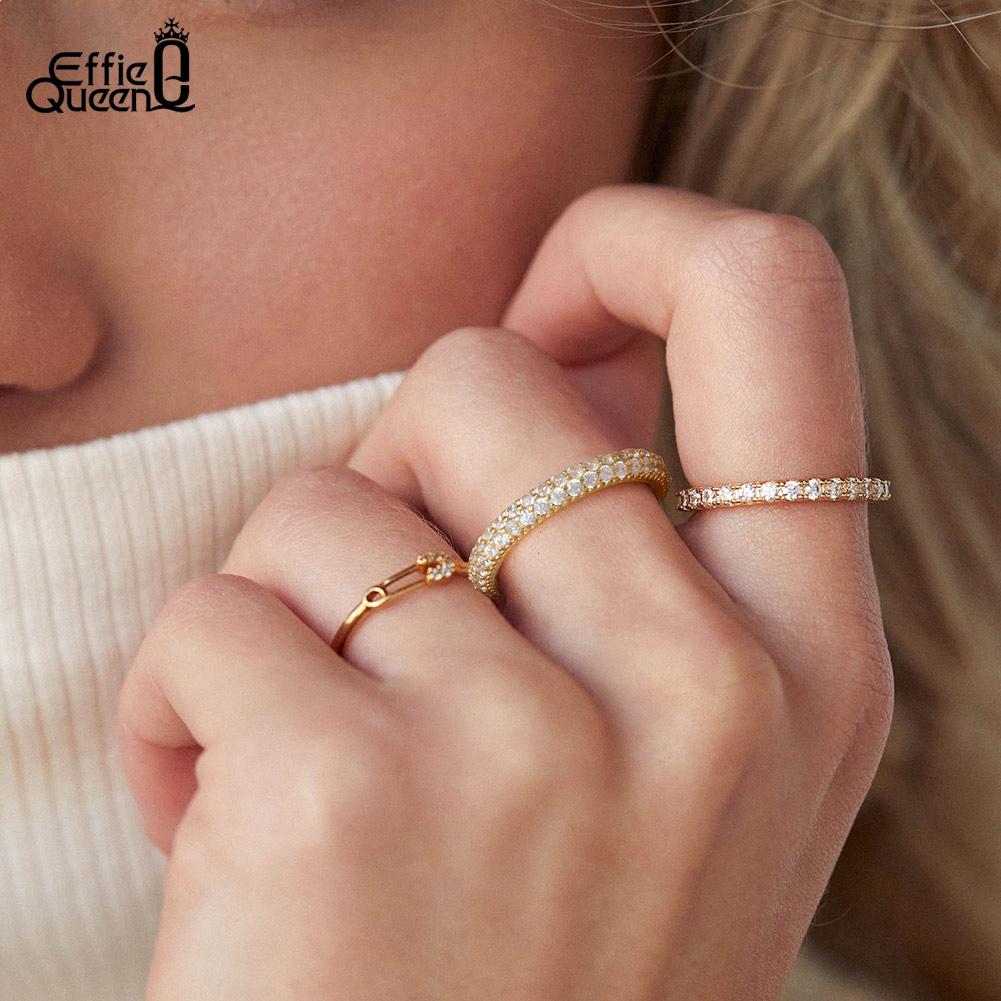 Effie Queen 1.5mm All Tennis Paved Cubiz Zircon Ring Sterling 925 Sliver Eternity Band Wedding Engagement Rings Jewelry SR320