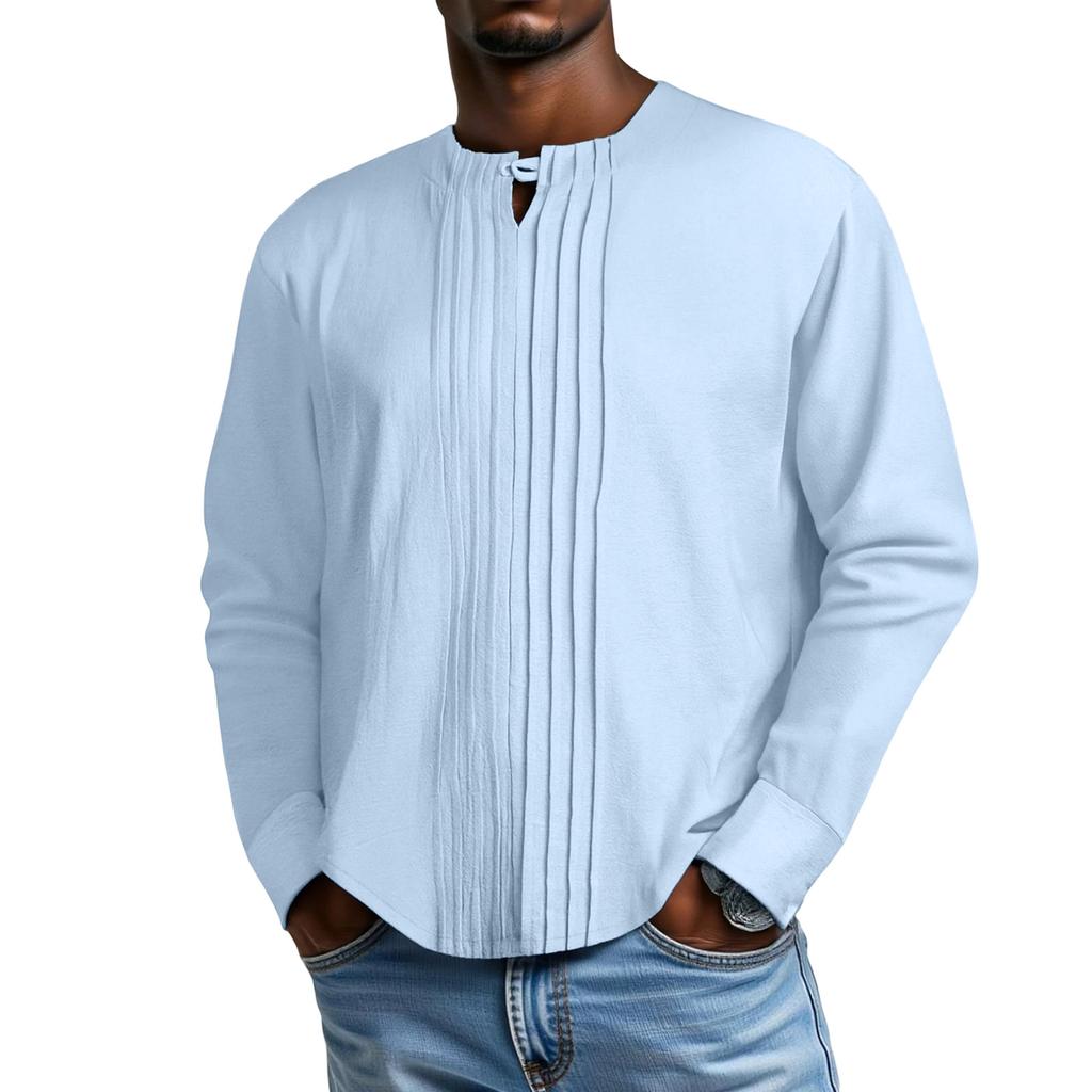 Men's Stripes Round Neck Solid Color Versatile Shirt