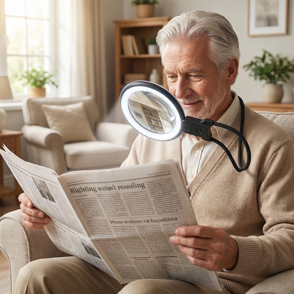 36 LED Förstoringsglas för Läsning USB-C Ström Fullsidigt Förstoringsglas för Bok Reparation Sömnad