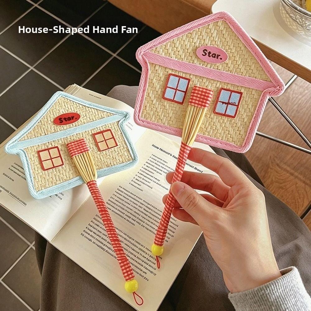Cute Hand-Woven Fan House Design Decorative Handheld Fans Compact Cattail Fan Home Decor