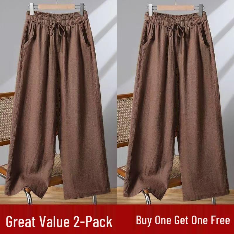 Women's Casual Wide-Leg Cotton Linen Pants - Summer Thin, Loose Fit, Nine-Point Length, Slim and Tall Look