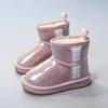 Fashion Children's Waterproof Non-slip Leather Boots Stylish and Shiny Kids Winter Fur Warm Shoes Girls' Plush and Thickened Snow Boots