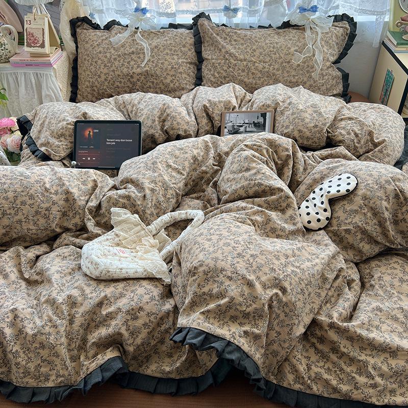 insA Cotton Bed Four-piece Set Pure Cotton New Maternal and Infant Grade Bed Sheet Quilt Cover Student Dormitory Three-piece Set