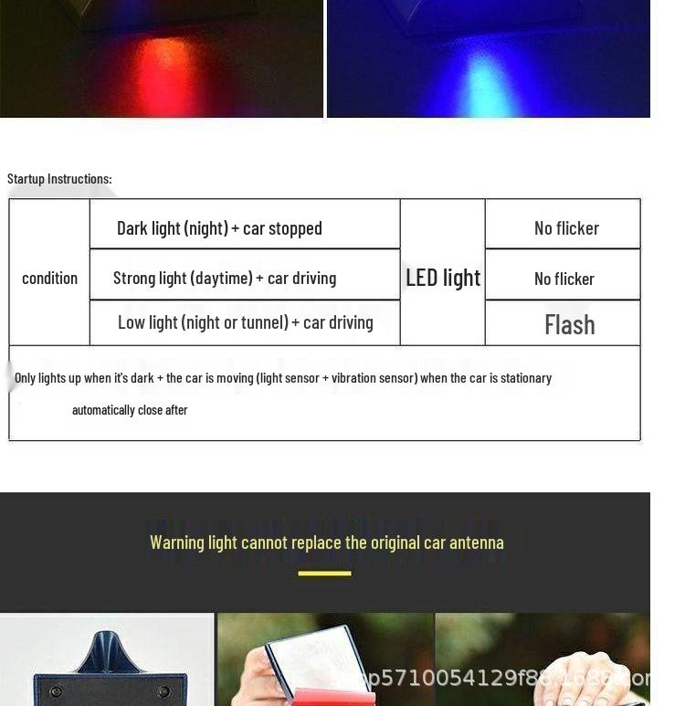 Shark Fin Decorative Car Roof Sticker with Solar-Powered Waterproof Warning Light