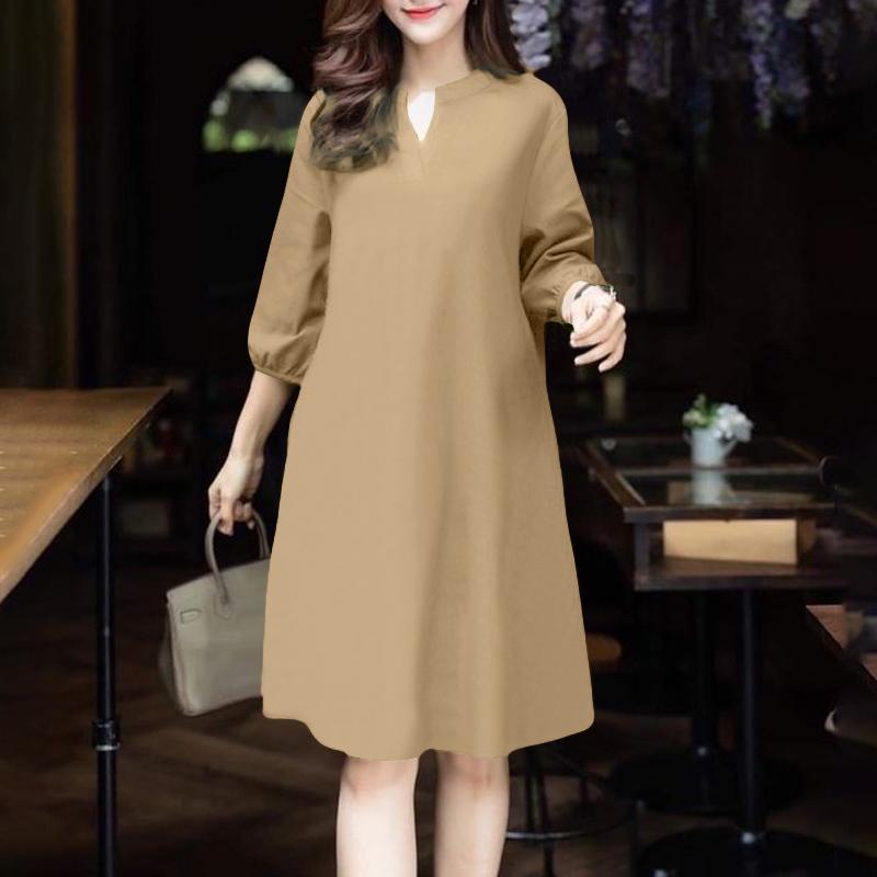 ZANZEA Dámské ležérní šaty s výstřihem do V a volným 3/4 rukávem