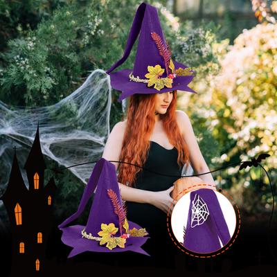 Kreativní klobouk Umělý květinový dekor Kostým Halloween s šikmým čarodějnickým kloboukem
