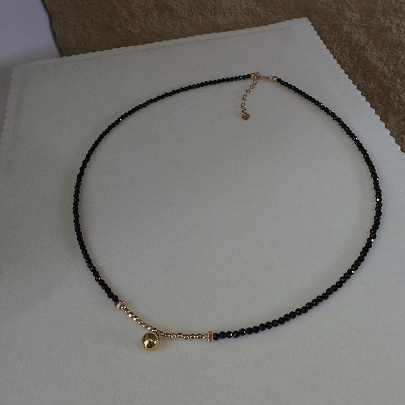 Black Beaded Choker Necklace with Gold Bell Pendant – Minimalist Dainty Jewelry for Women, Elegant Daily Gift Necklace