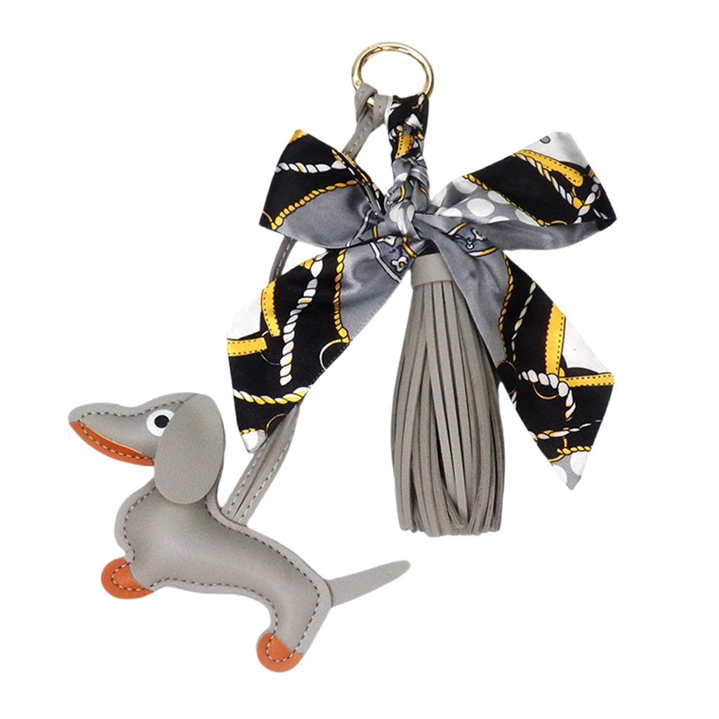 Stylish Dachshund Pendant with Soft Leather Tassels Bowknot Key Holder Fashion Charm Perfect for Bags or Car Decoration