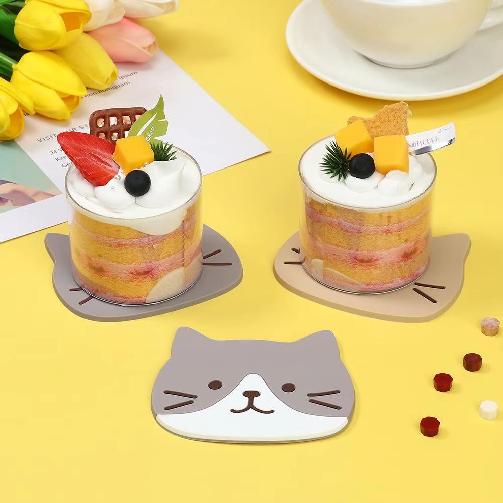 Cute Cat Cup Coasters, Reusable Silicone Drink Coasters Non Slip, Washable Heat Resistant Glass Cup Rubber Pad Mat Novelty Gifts