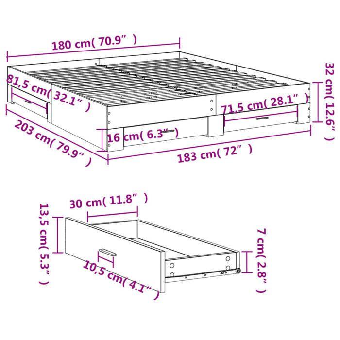 VidaXL Bed Frame with Drawers White 180x200 Cm Engineered Wood, Bed, Storage Bed, Double Bed Frame, Double Bed 3280363