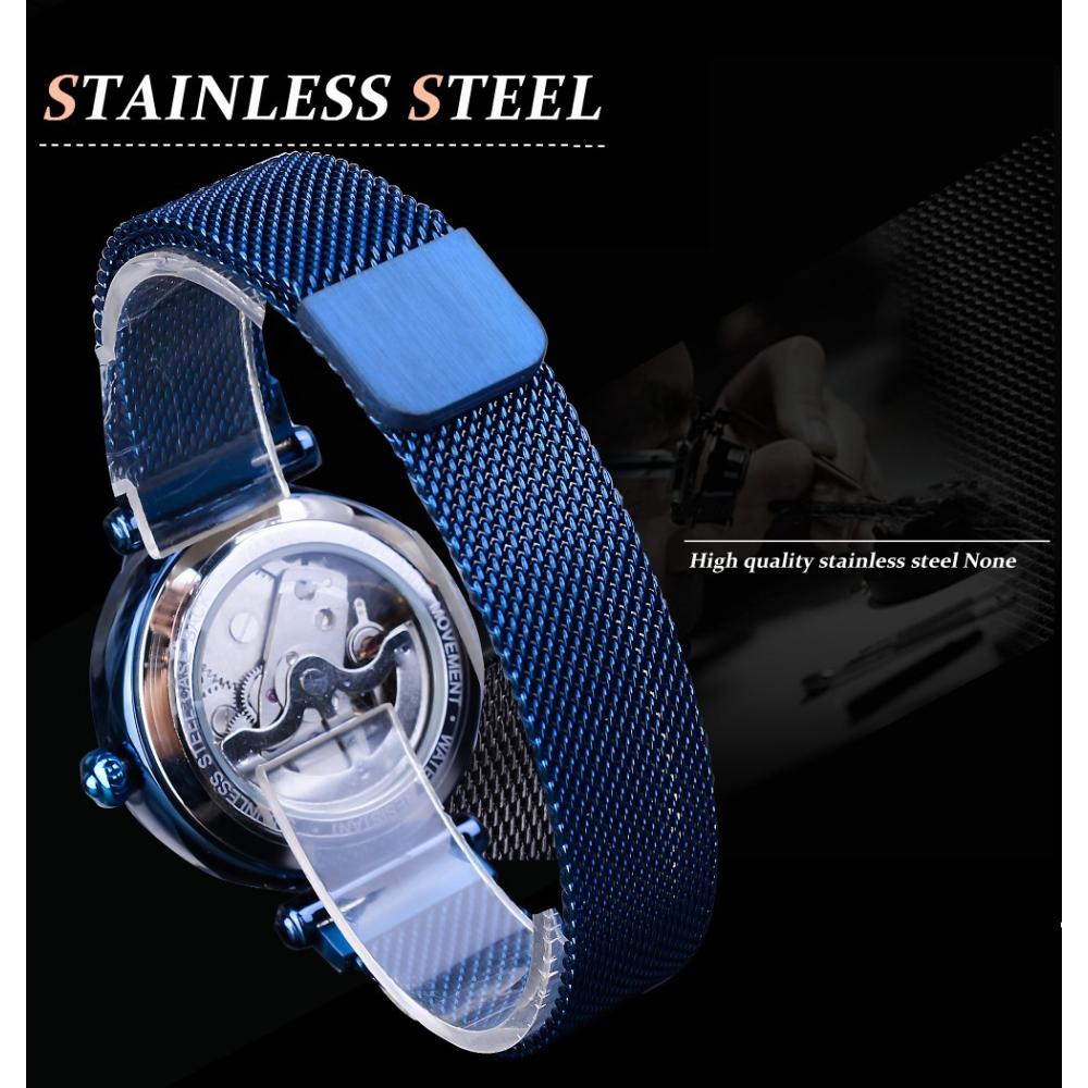 Forsining Nuovo orologio da donna alla moda, casual, con cinturino in rete cava, automatico, meccanico