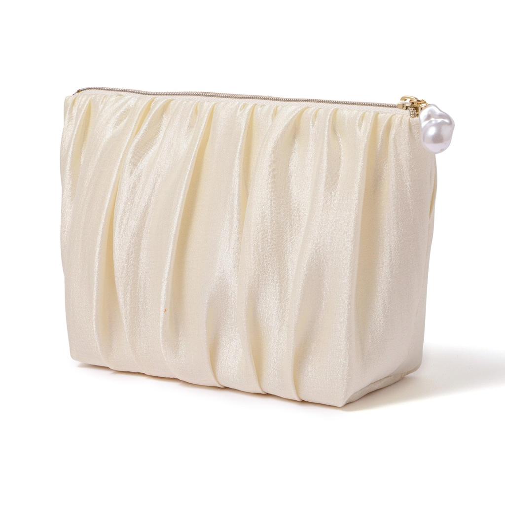 Francfranc Pearl Chiffon Makeup Pouch Pouch, Large, Ivory,