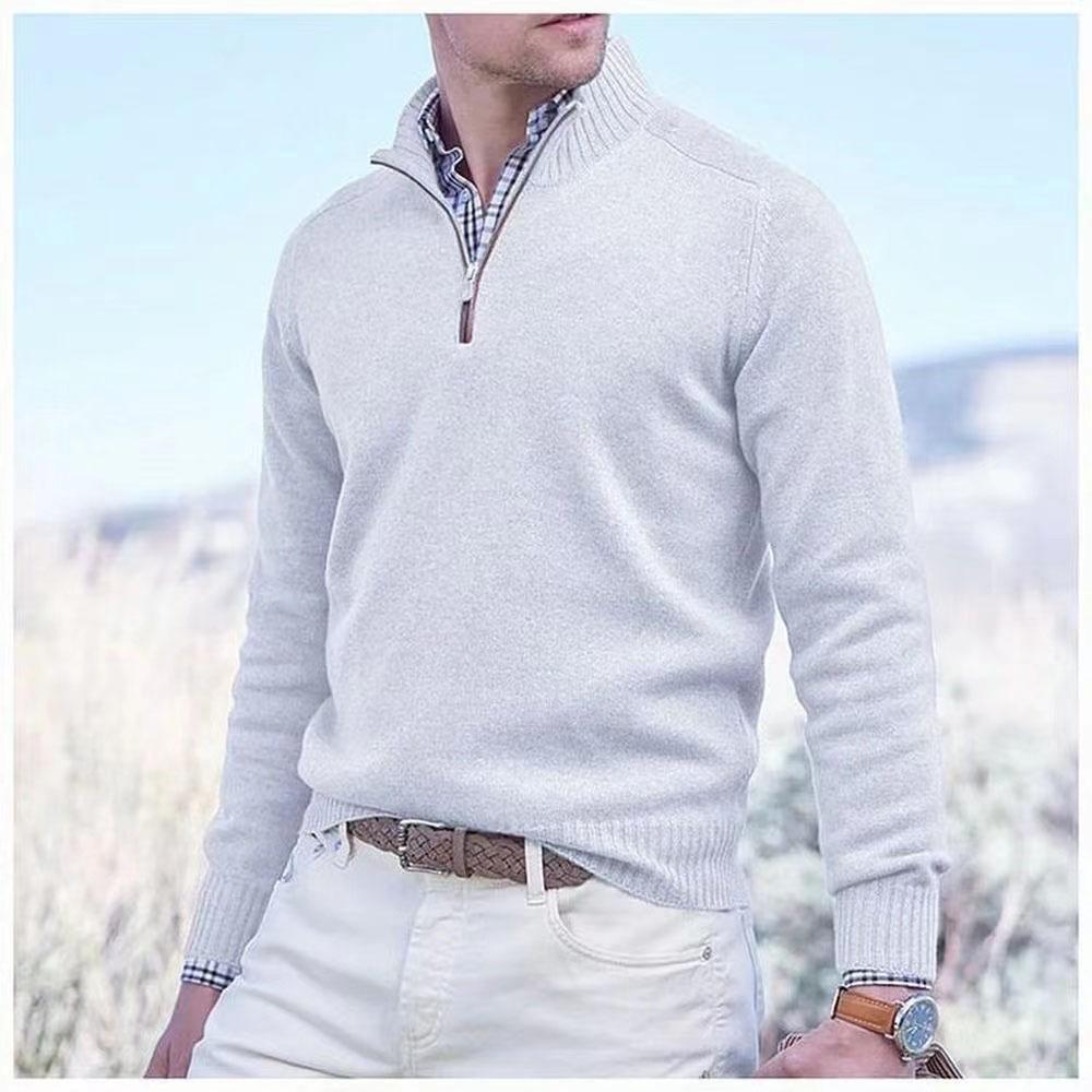 Mens Half Zip High Collar Long Sleeve Knit Sweater Casual Winter L